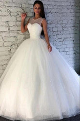 Beautiful Long Ball Gown Sleeveless Princess Wedding Dresses with Glitter